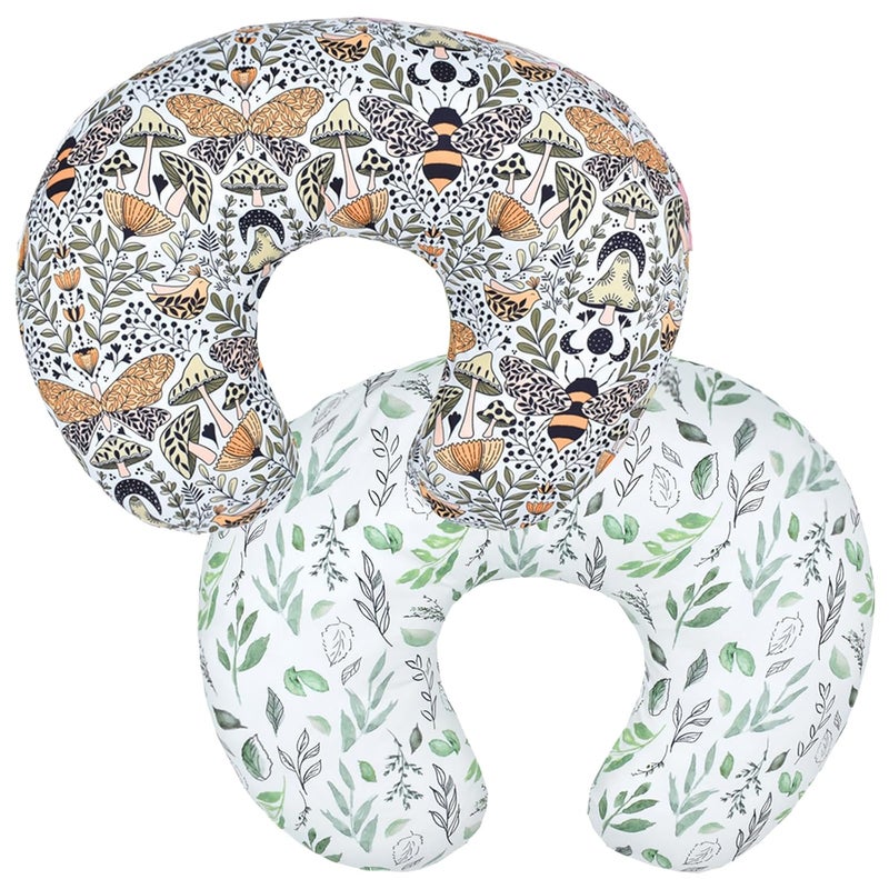 Winmany 2 Pack Baby Nursing Pillow Cover Newborn U-Shaped Breastfeeding Pillowcase Cushion Cover Stretchy Replaceable Forest&Floral Pillow Cover Slipcover 22.5x21 - Image 1